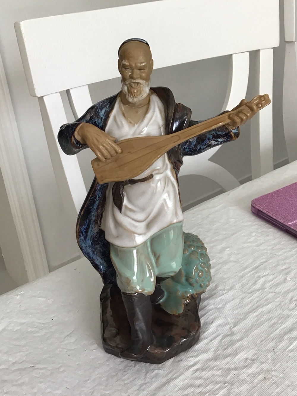 Porcelain Elderly Folk Musician Playing a String Instrument. #62